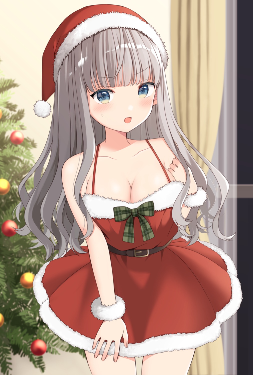 christmas cleavage dress no_bra uramakaron