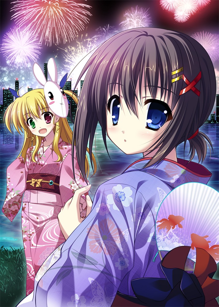 endori heterochromia mahou_shoujo_lyrical_nanoha mahou_shoujo_lyrical_nanoha_vivid vivio yagami_hayate yukata