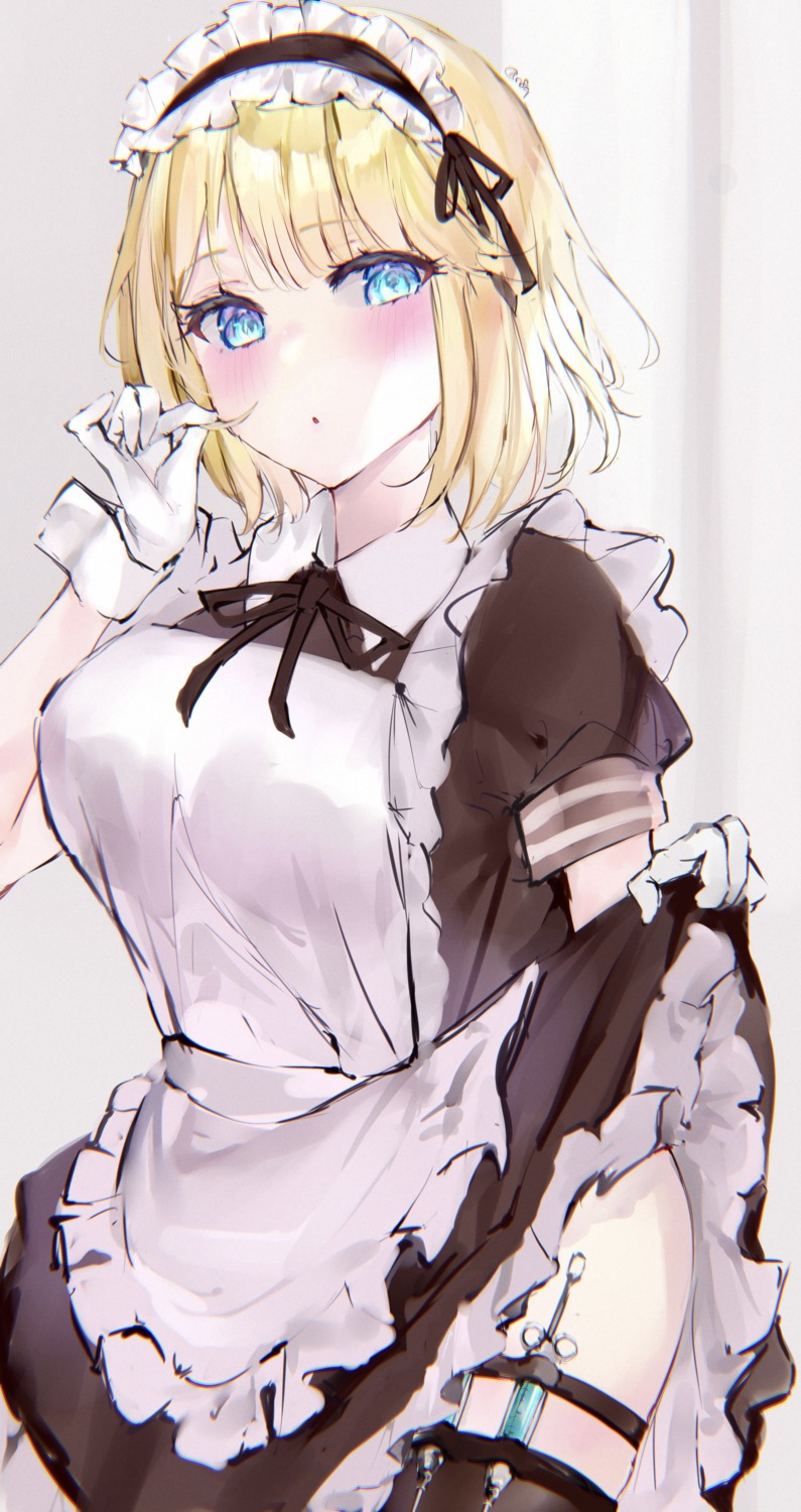 garter hololive hololive_english maid mile_(off8mile) skirt_lift thighhighs watson_amelia