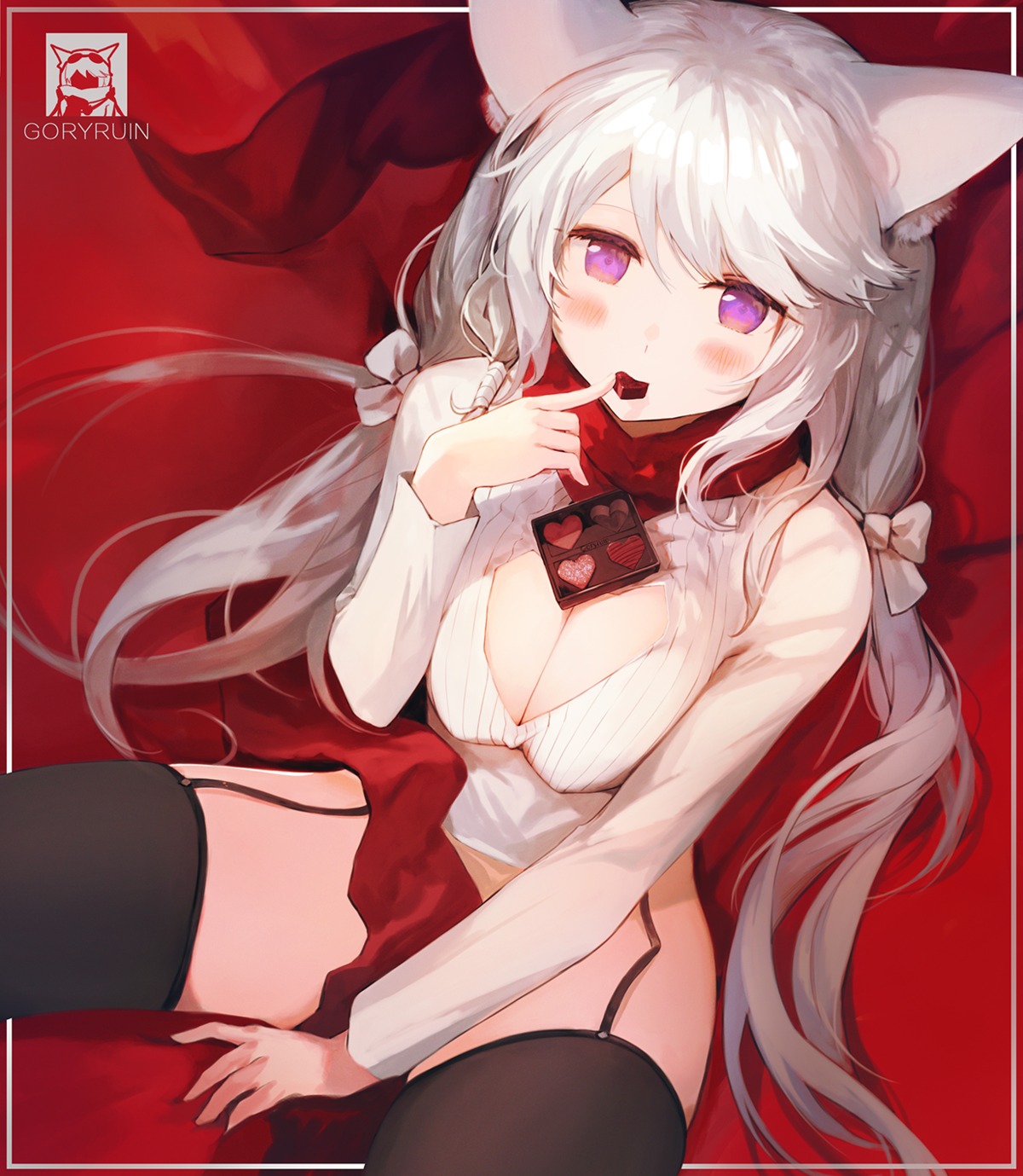 animal_ears cleavage goryruin goryruin_channel_(virtual_youtuber) liliespastry stockings thighhighs