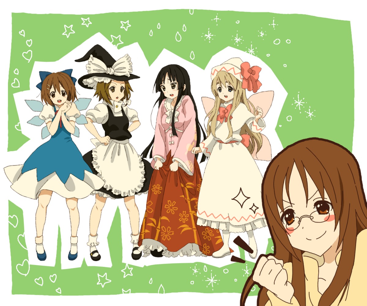 akiyama_mio cirno cosplay dress fairy hirasawa_yui houraisan_kaguya k-on! kirisame_marisa kotobuki_tsumugi lily_white midorinoko moriya_suwako tainaka_ritsu touhou wings witch yamanaka_sawako