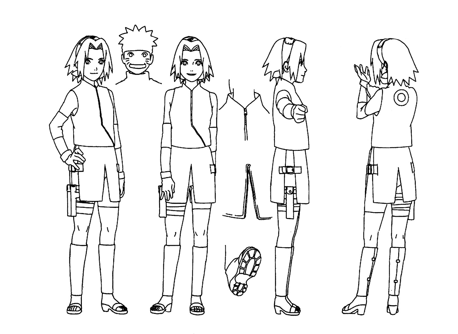 character_design haruno_sakura line_art monochrome naruto naruto_shippuden nishio_tetsuya uzumaki_naruto