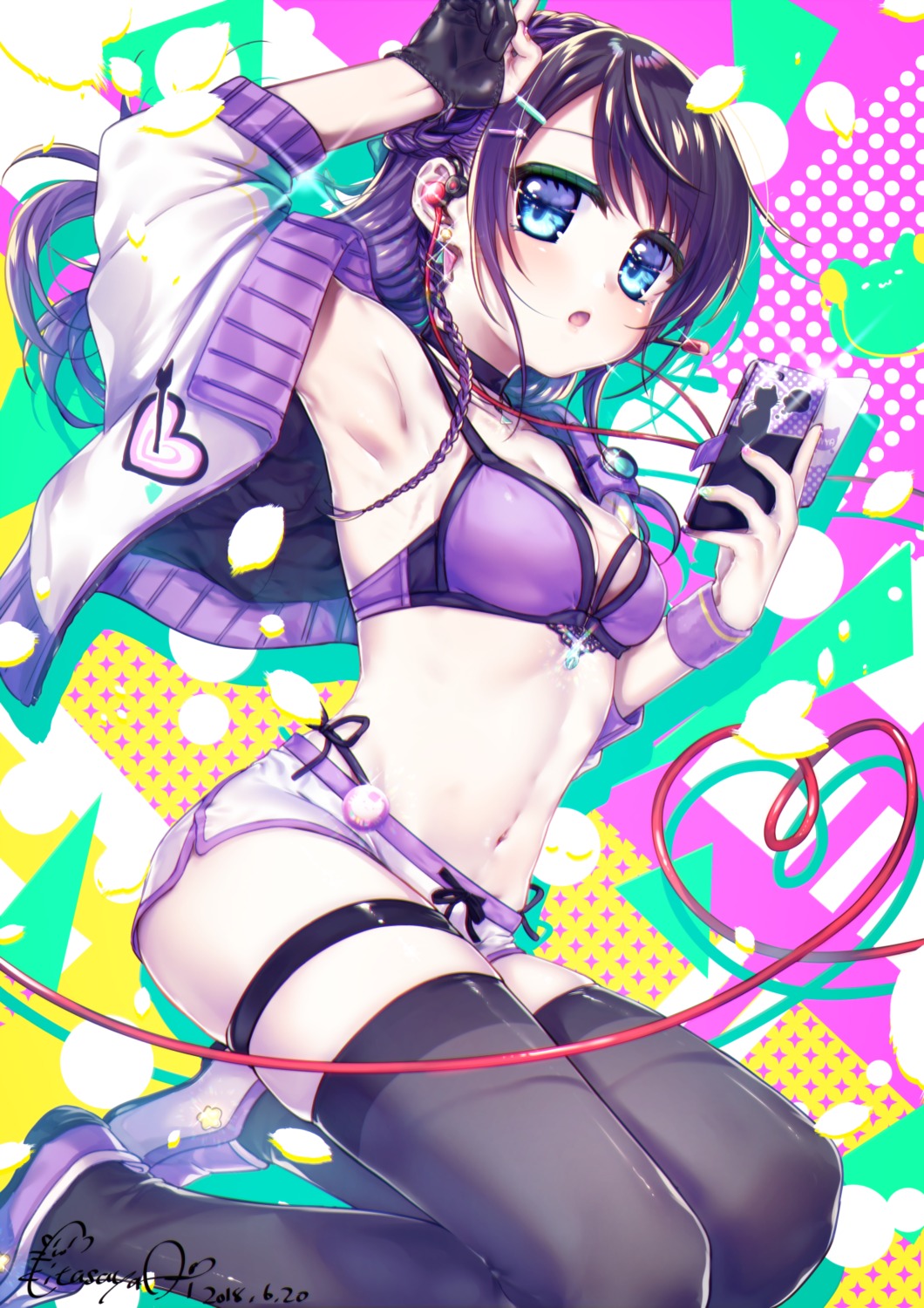 bikini_top cleavage debi_(akuma) garter open_shirt swimsuits thighhighs