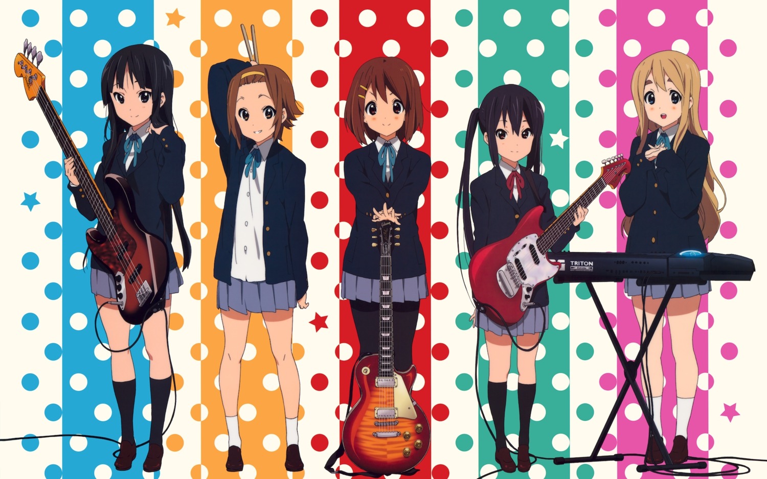 akiyama_mio guitar hirasawa_yui k-on! kotobuki_tsumugi nakano_azusa pantyhose seifuku tainaka_ritsu wallpaper