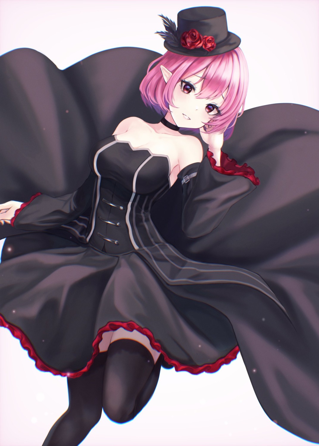 cleavage dress g_home lucid maplestory no_bra pointy_ears skirt_lift thighhighs