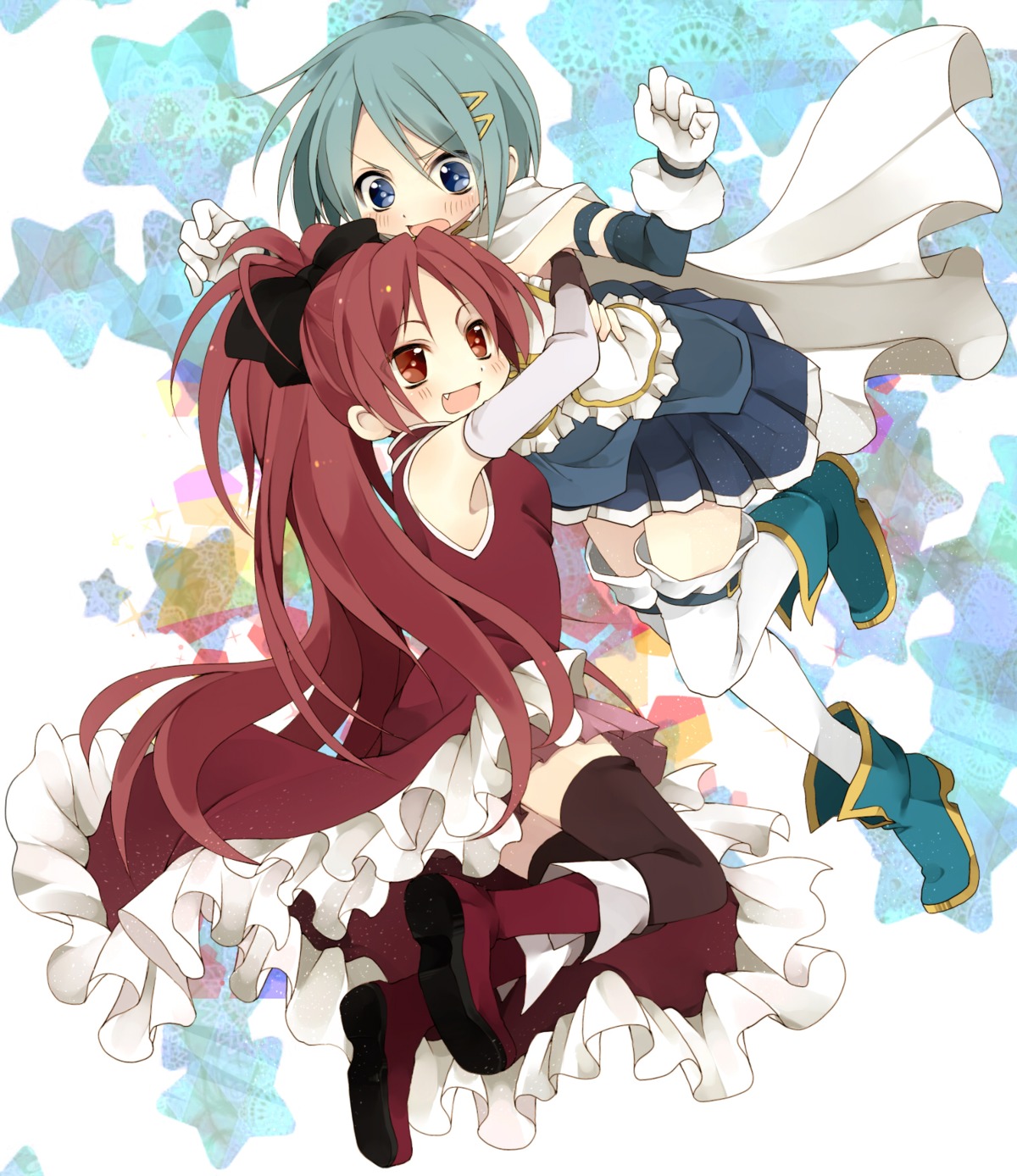 mahou_shoujo_madoka_magica miki_sayaka mopu sakura_kyouko thighhighs