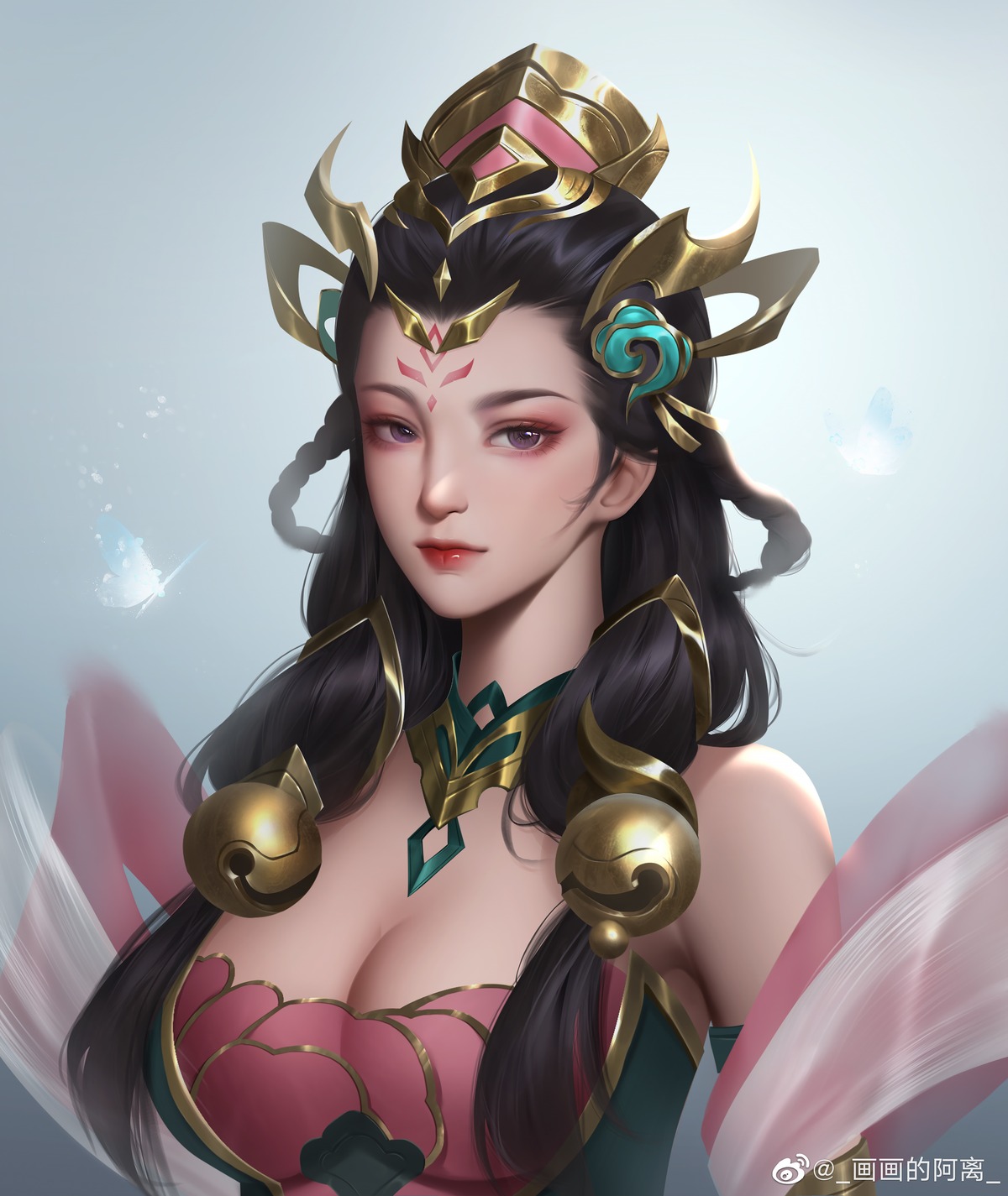 cleavage honor_of_kings hua_hua_de_a_li no_bra watermark yuhuai_yang