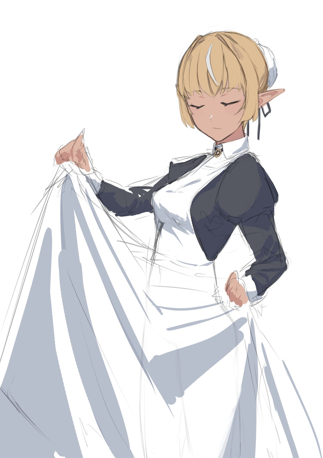 elf hololive maid pointy_ears pyytato shiranui_flare sketch