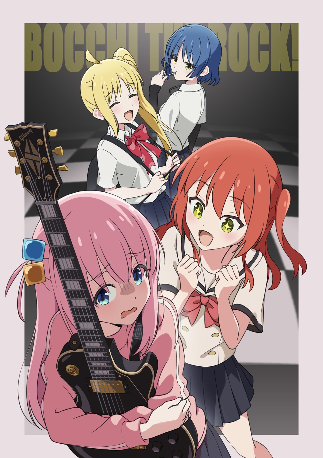 bocchi_the_rock! girugiru_(tektonics6588) gotou_hitori guitar gym_uniform ijichi_nijika kita_ikuyo seifuku yamada_ryou