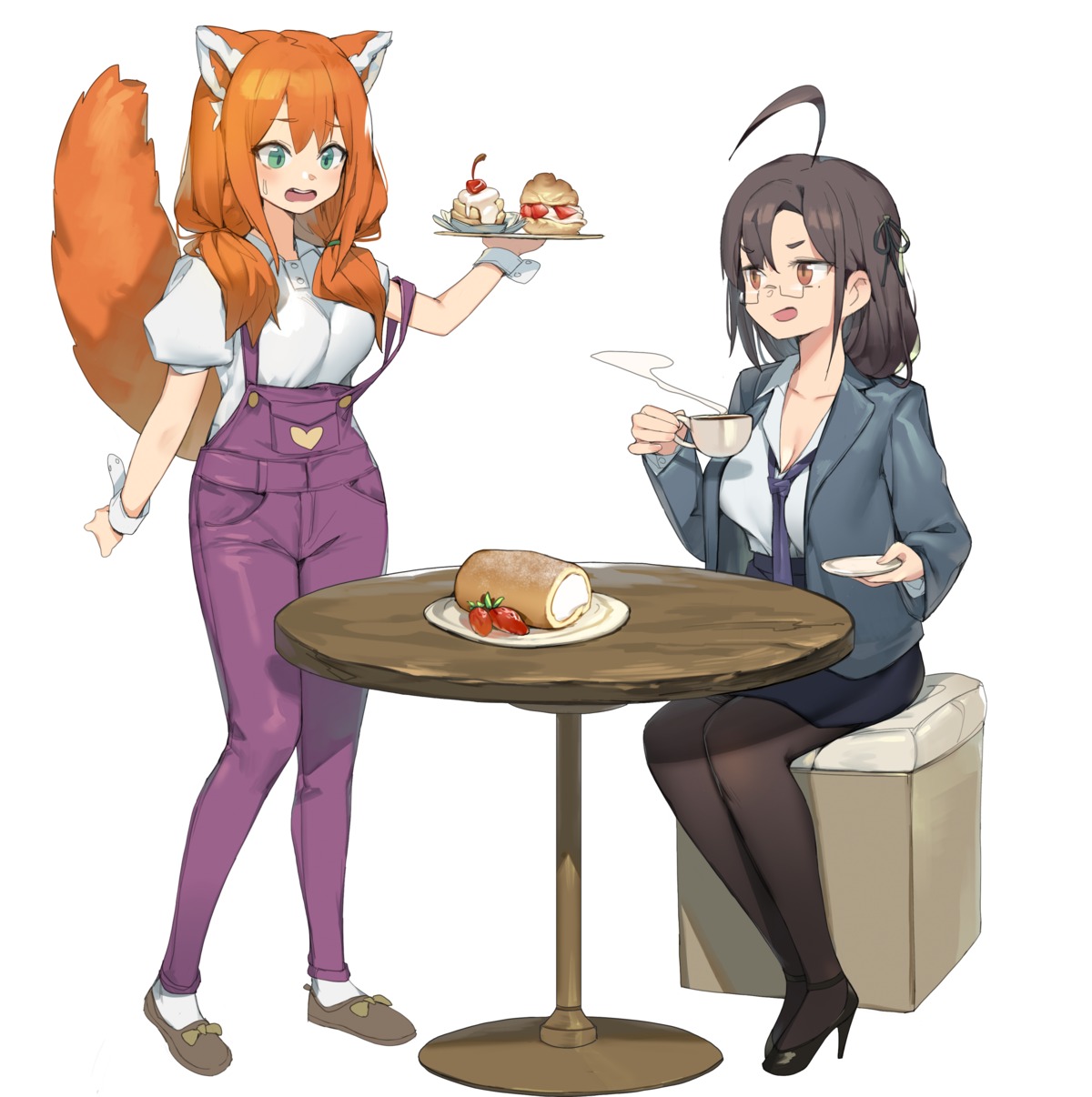 animal_ears business_suit cleavage heels megane overalls pantyhose romana tail