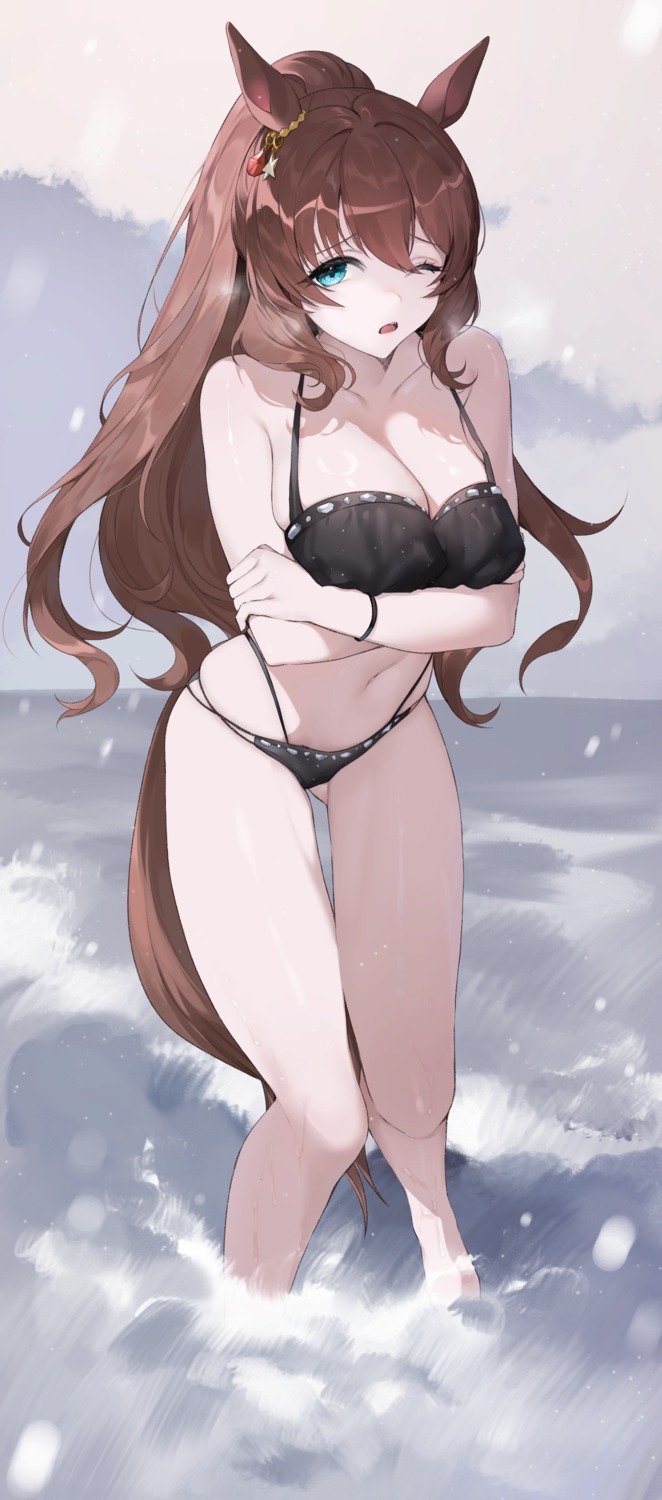 animal_ears bikini breast_hold koyo_akio swimsuits tail wet