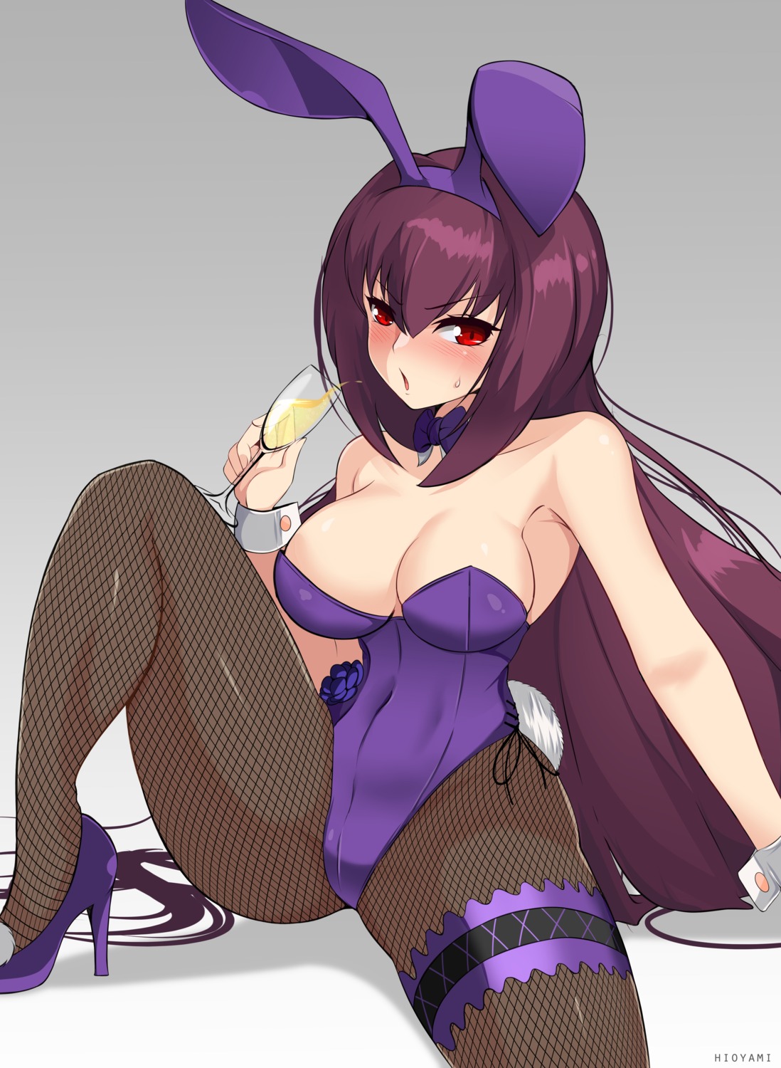 animal_ears bunny_ears bunny_girl fate/grand_order fishnets garter heels hioyami no_bra pantyhose scathach_(fate/grand_order) tail