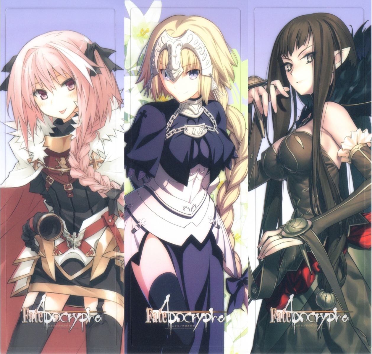 armor assassin_of_red_(fate/apocrypha) astolfo_(fate) cleavage dress fate/apocrypha fate/stay_night jeanne_d'arc jeanne_d'arc_(fate) konoe_ototsugu pointy_ears stockings sword thighhighs trap