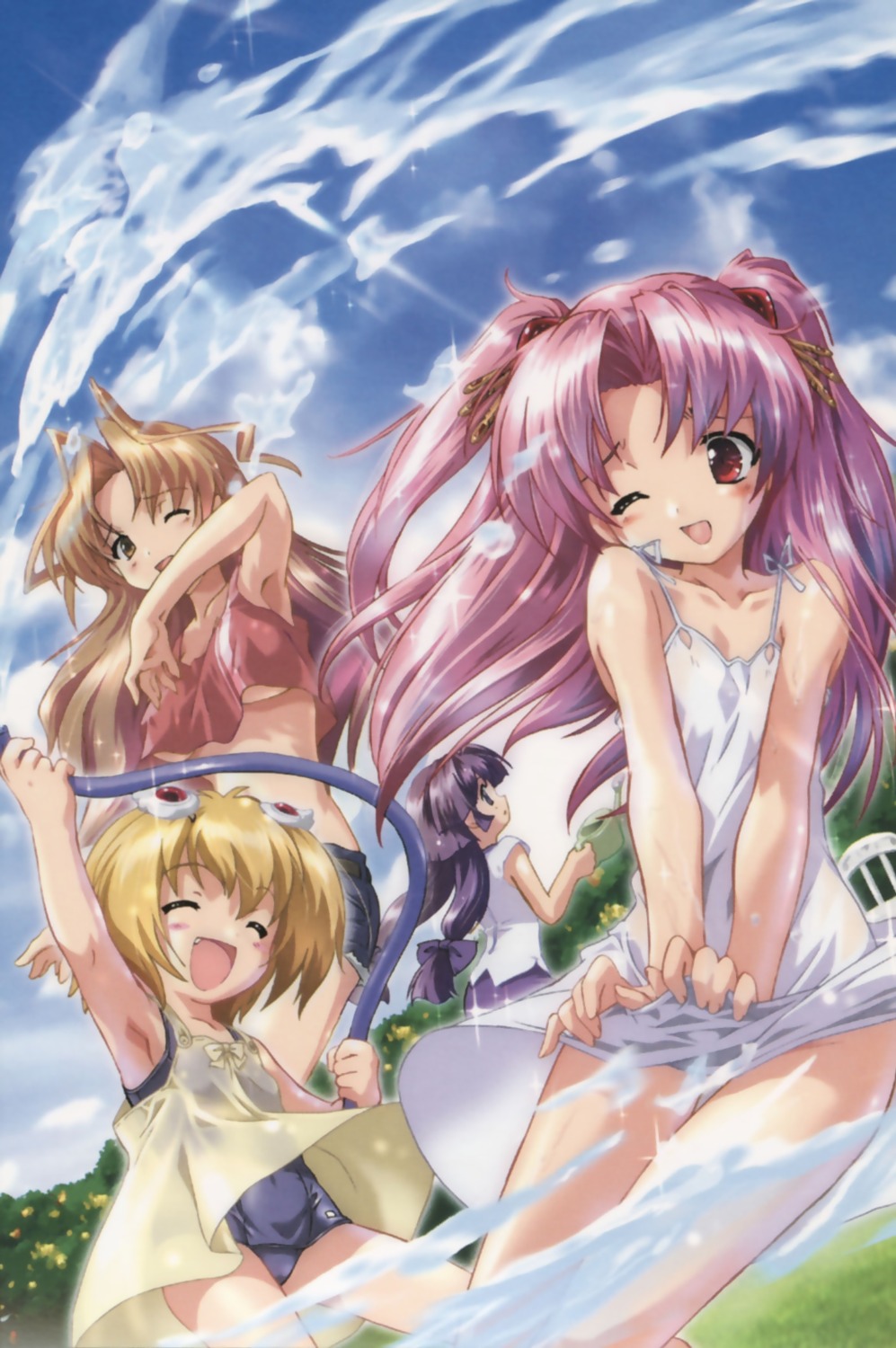 kamishiro_rin kazetsubaki_kuriko komatsu_e-ji kurioka_maiho maburaho miyama_yuuna school_swimsuit swimsuits wet_clothes