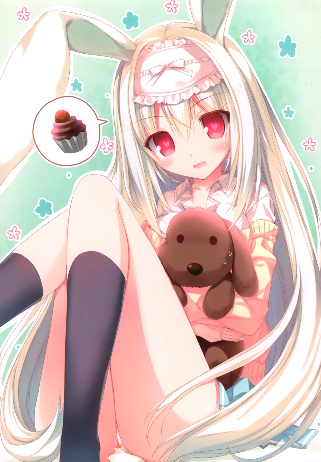 animal_ears bunny_ears cynthia_riddle karory pantsu seifuku skirt_lift sweater tail thong