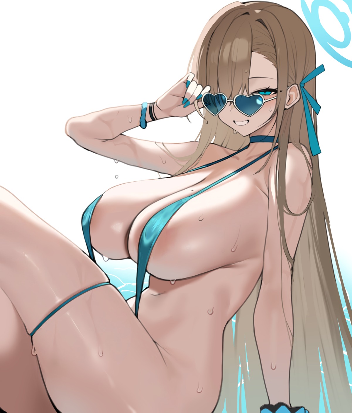areola blue_archive garter halo ichinose_asuna megane sling_bikini swimsuits toma_(toma50) wet