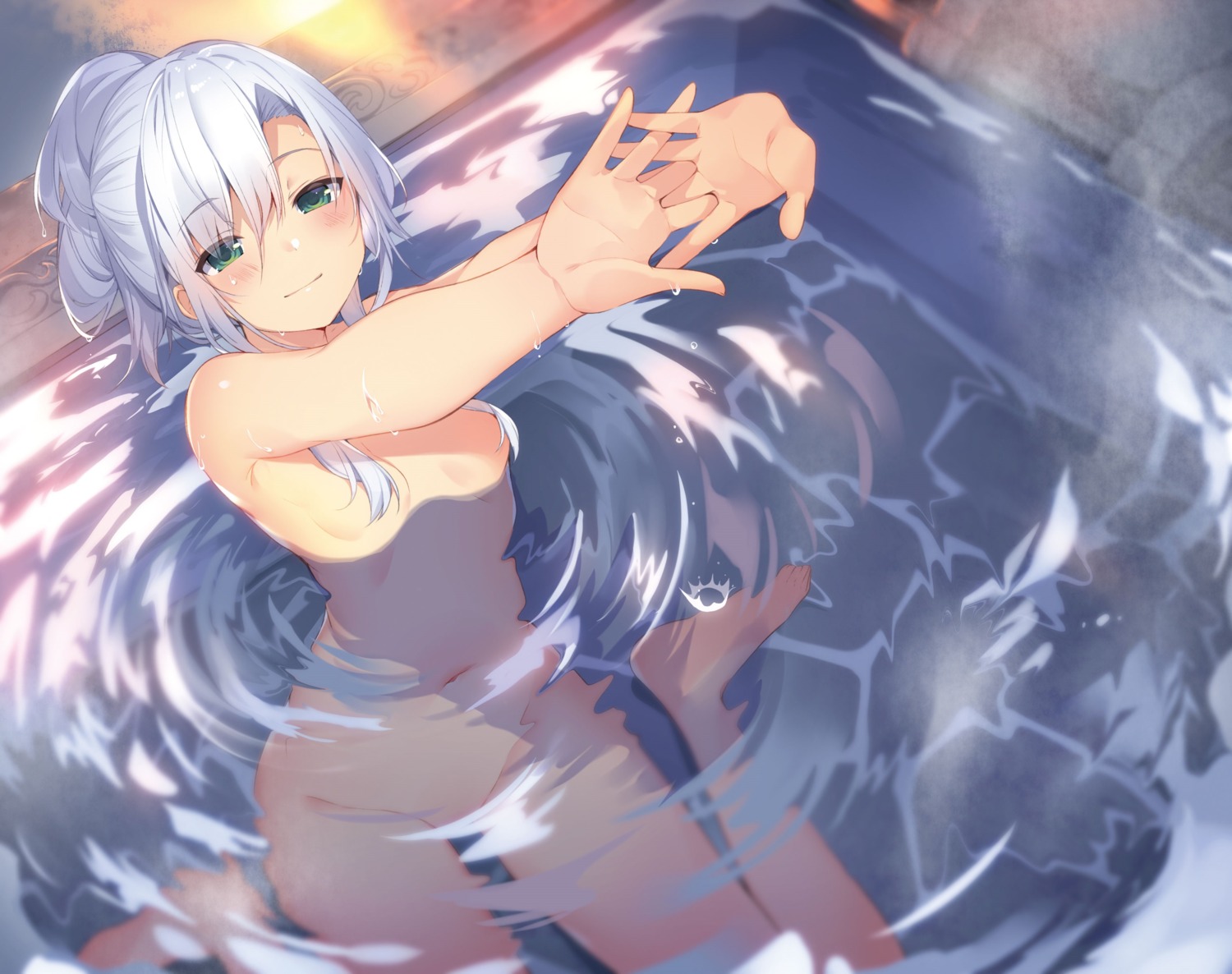 bathing censored mishima_kurone naked rokudenashi_majutsu_koushi_to_akashic_record sistina_fibel wet