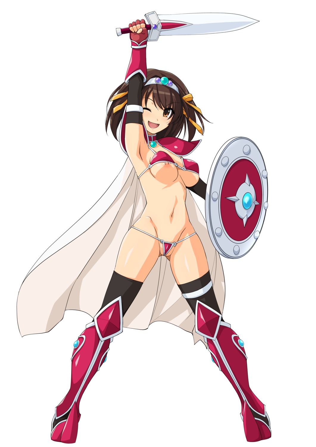 armor bikini_armor cosplay fate/extra fate/extra_ccc fate/stay_night haruhisky nipples suzumiya_haruhi suzumiya_haruhi_no_yuuutsu sword thighhighs thong