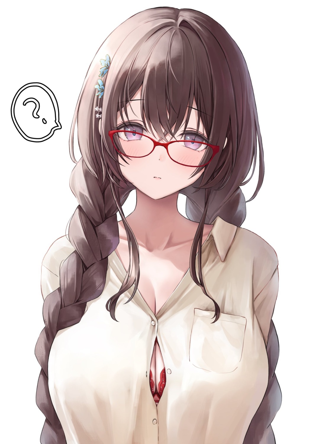 bra cleavage dress_shirt huziko32 megane open_shirt wardrobe_malfunction