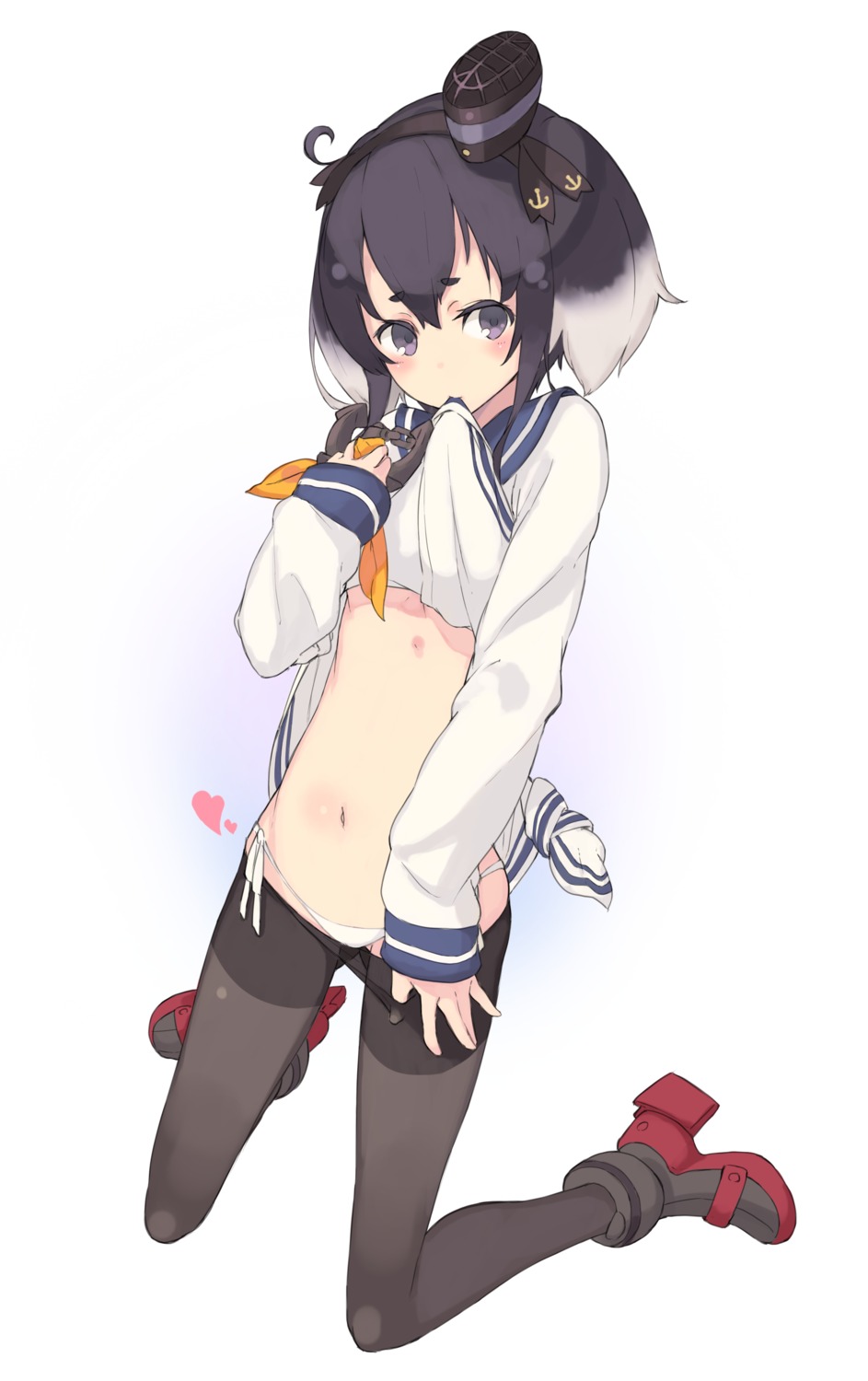 emuke heels kantai_collection loli pantsu pantyhose shirt_lift string_panties tokitsukaze_(kancolle) underboob