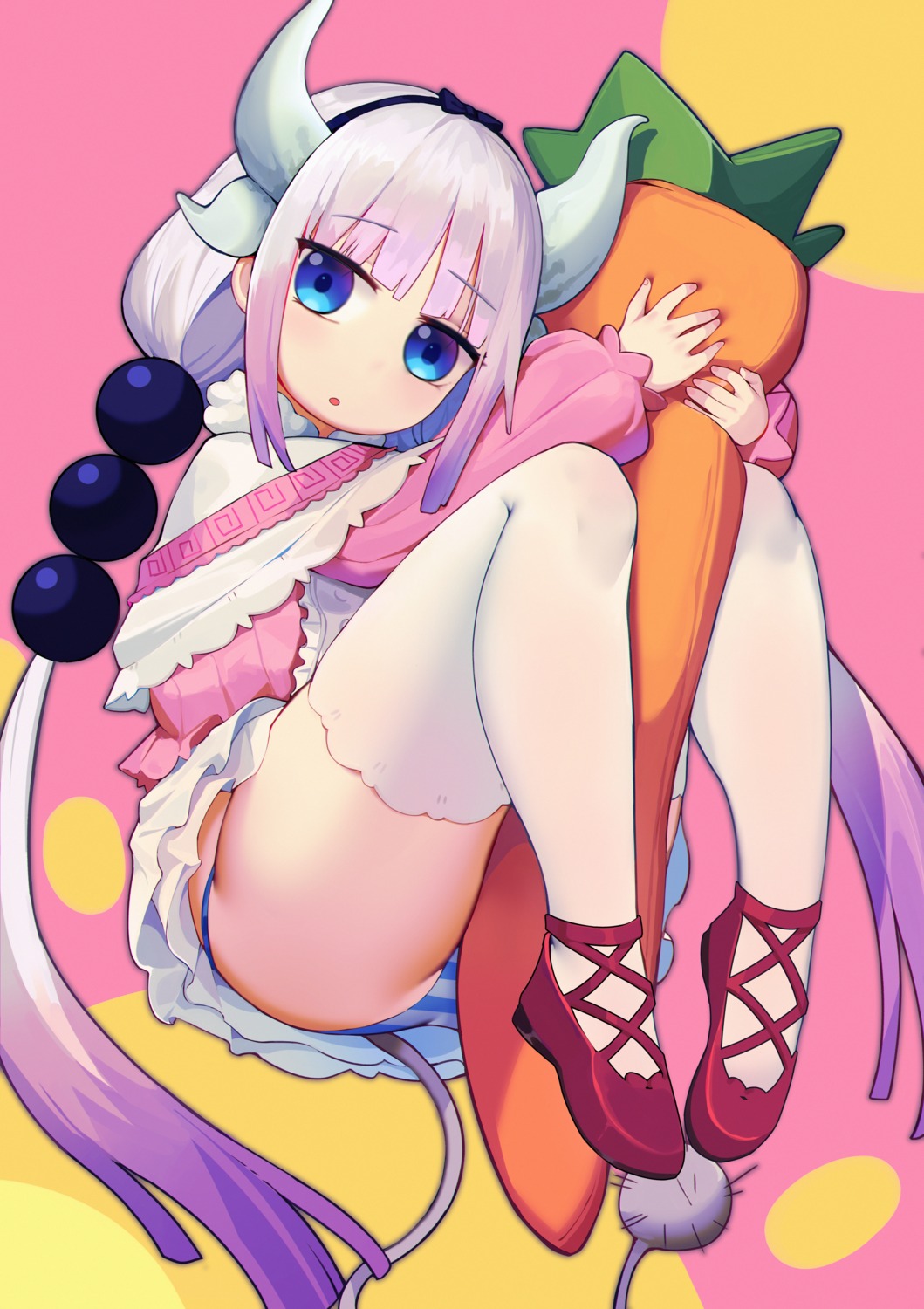 feet horns kanna_kamui kobayashi-san_chi_no_maid_dragon loli pantsu shimapan skirt_lift tail thighhighs xingchee