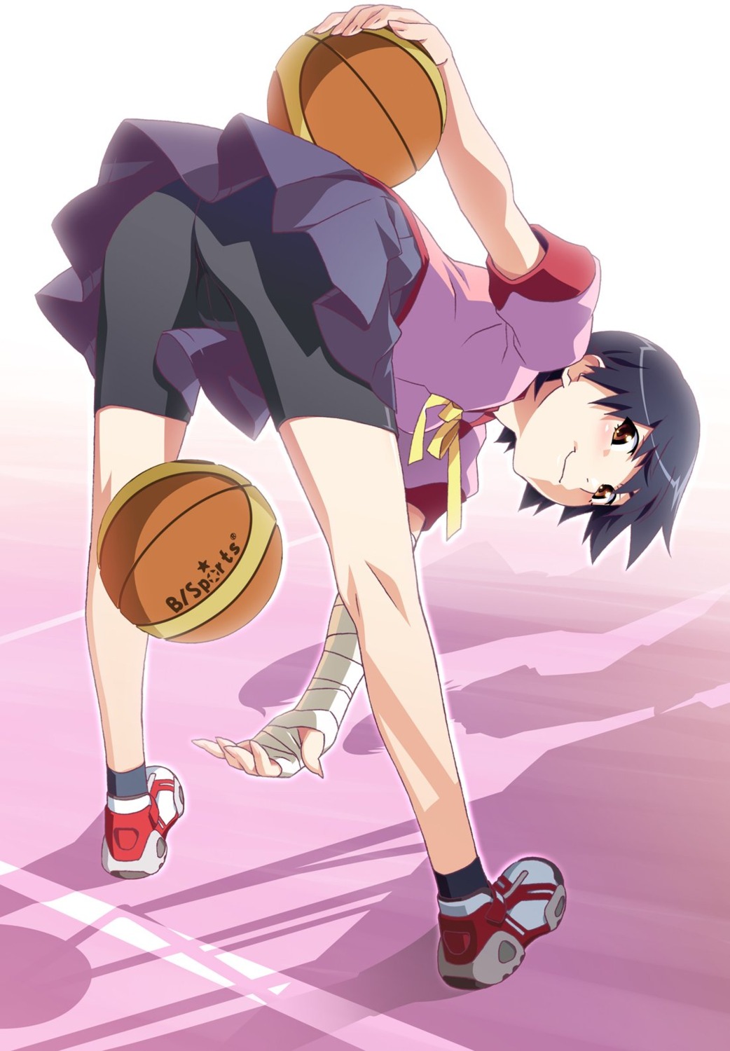 bakemonogatari basketball bike_shorts kanbaru_suruga monogatari_(series) seifuku watanabe_akio