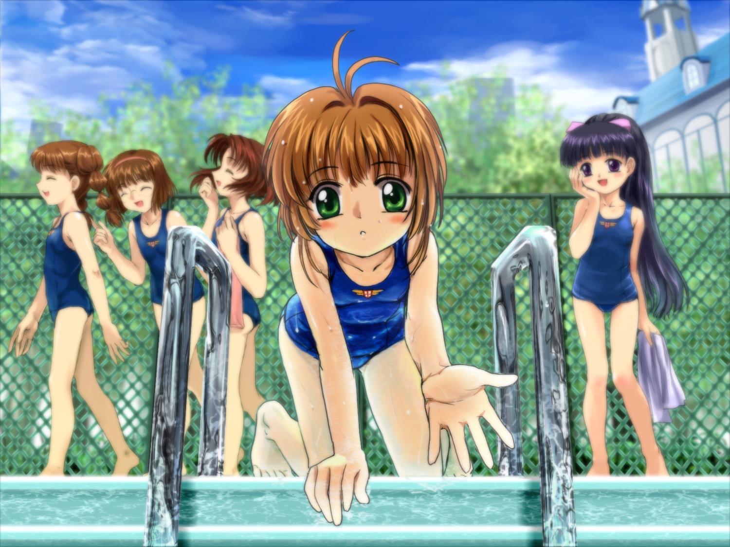 card_captor_sakura daidouji_tomoyo kinomoto_sakura moonknives school_swimsuit swimsuits wallpaper