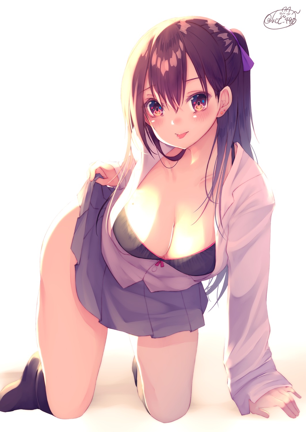 bra chita_(ketchup) cleavage open_shirt seifuku skirt_lift