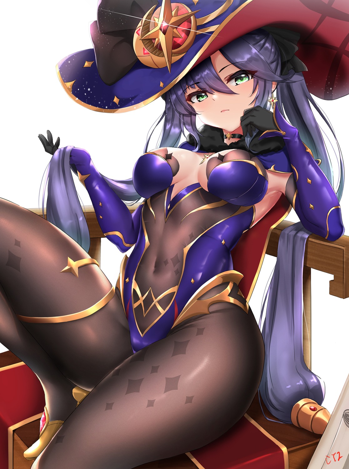 cyicheng genshin_impact mona_megistus no_bra pantyhose witch