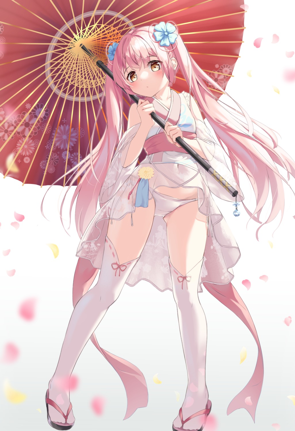 imoutochiru japanese_clothes loli pantsu see_through thighhighs umbrella