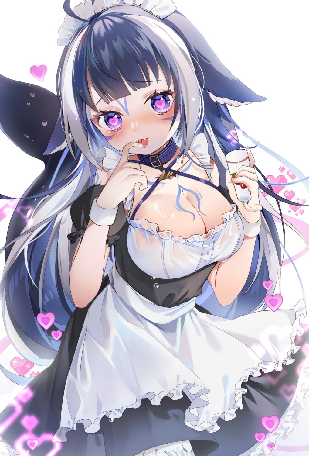 amafuyu animal_ears cleavage indie_virtual_youtuber maid shylily tail tattoo