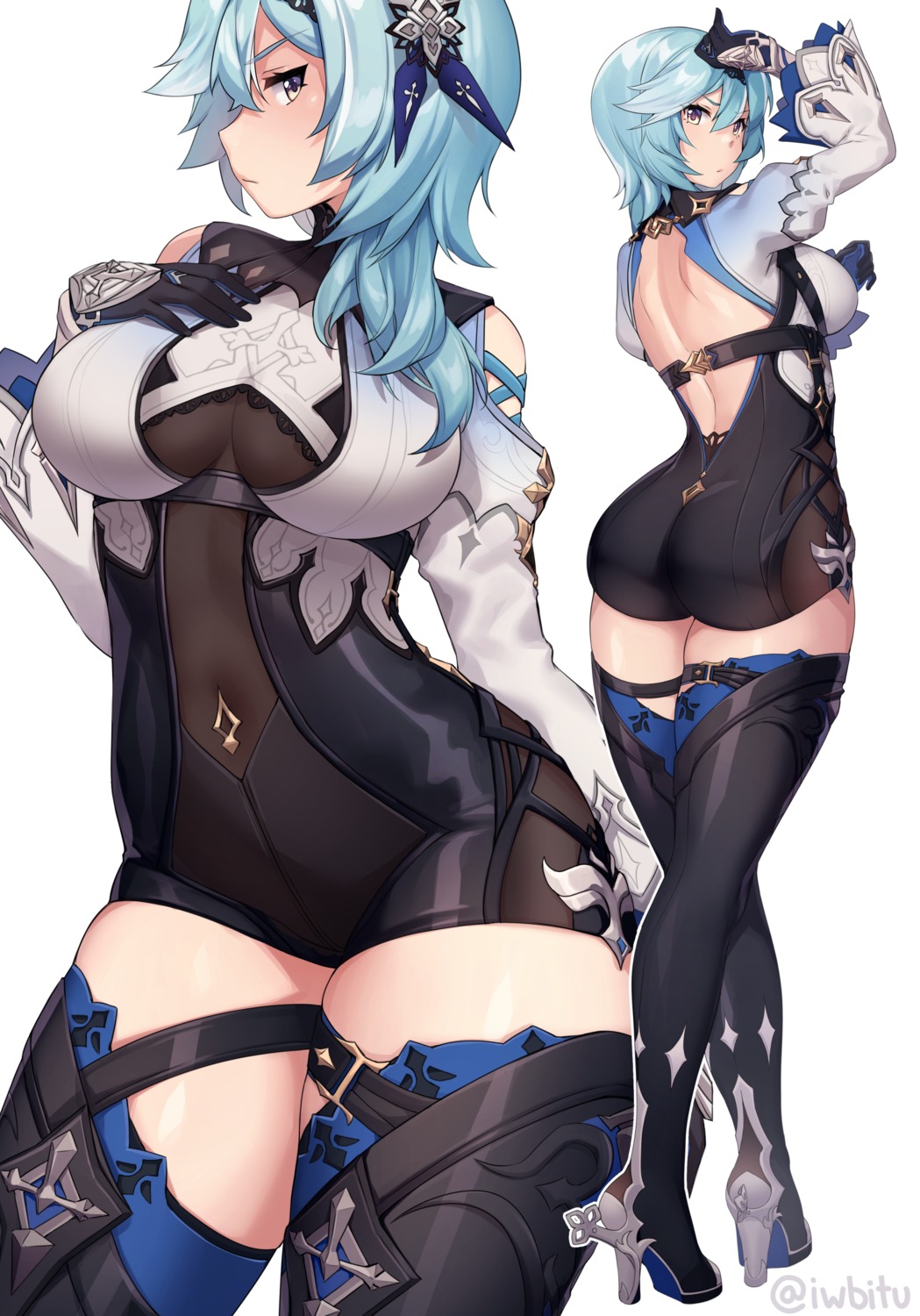 ass breast_hold eula garter genshin_impact heels iwbitu-sa leotard no_bra thighhighs