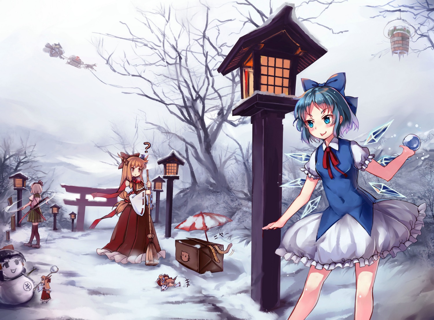 cirno gogetu ibuki_suika kirisame_marisa kisume konpaku_youmu seifuku sword thighhighs touhou wings