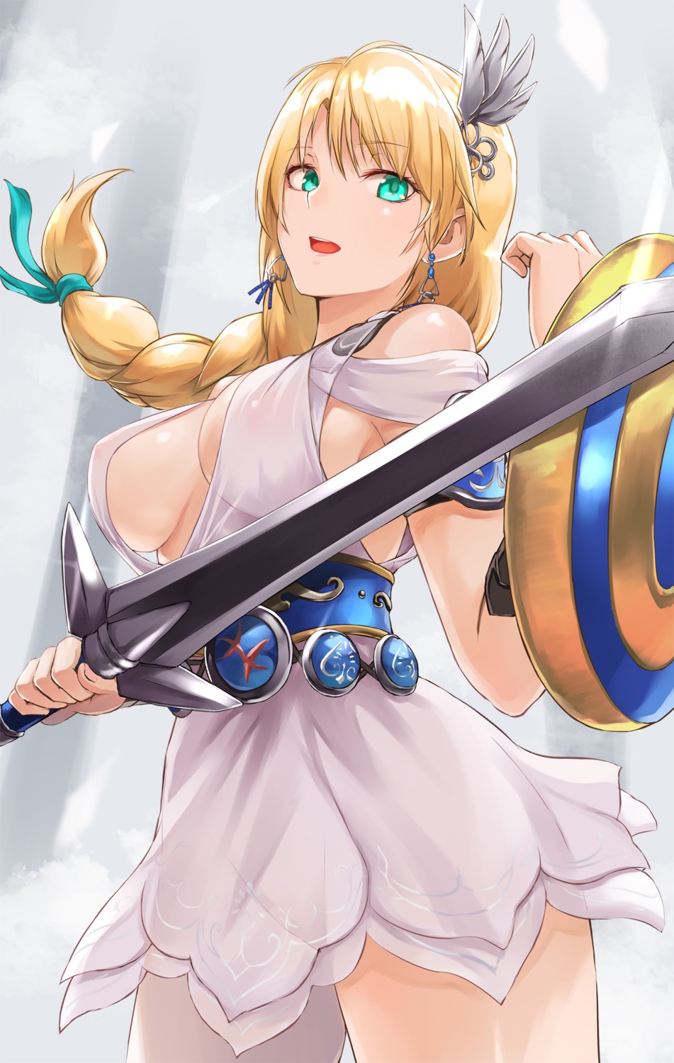 armor dress erect_nipples no_bra see_through sword tea_(nakenashi)