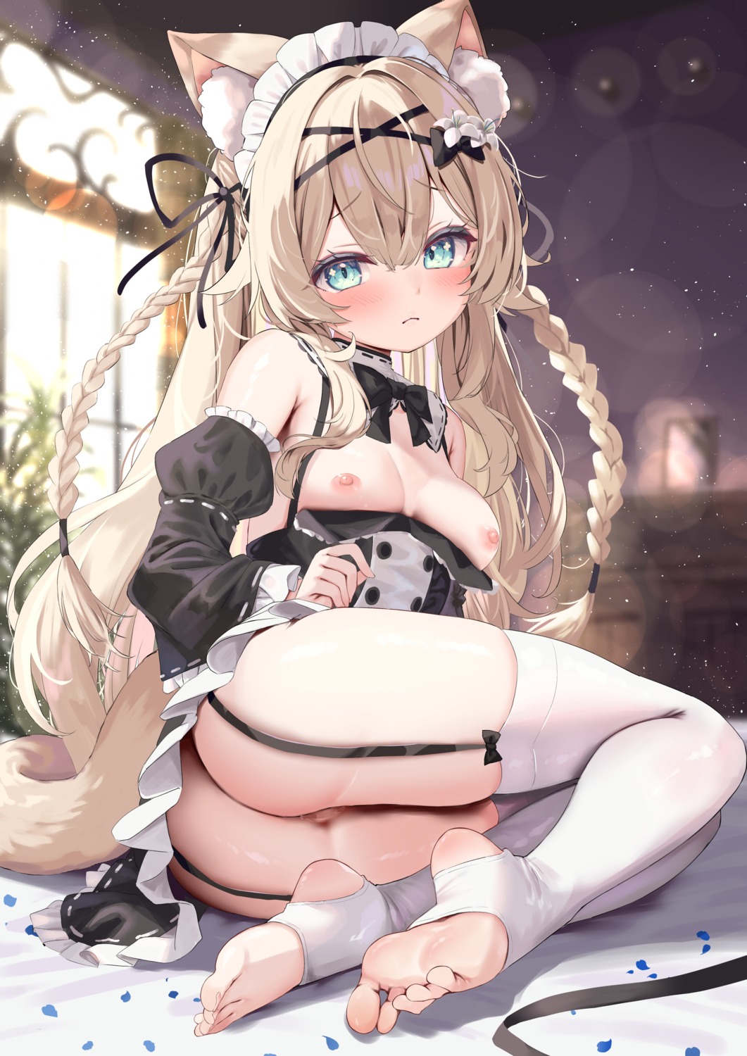 animal_ears ass breasts censored loli maid nekomimi nipples no_bra nopan nyahu_(nyahu_77) pussy skirt_lift stockings tail thighhighs