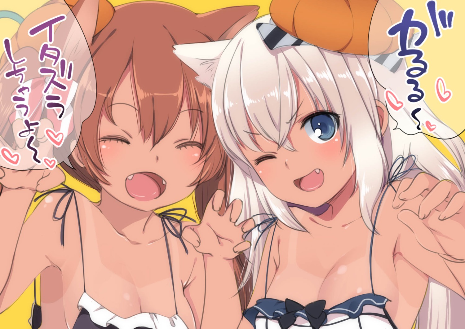 animal_ears cleavage fujisaki_hikari halloween kantai_collection libeccio_(kancolle) loli nekomimi ro-500 tan_lines