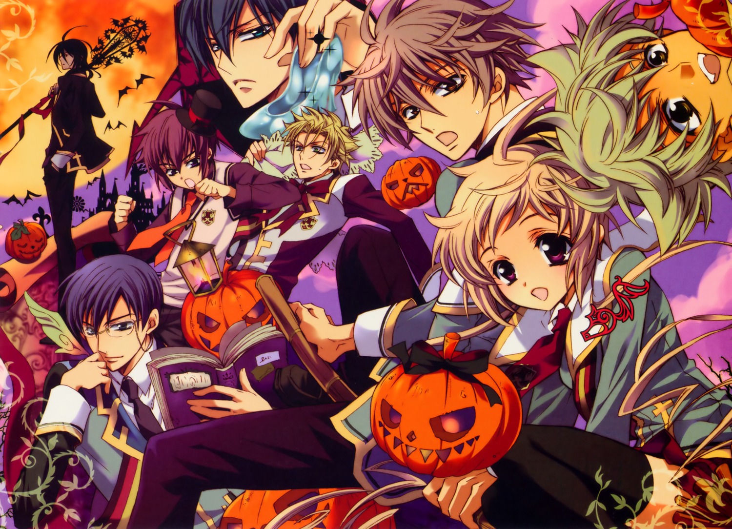 cain_kumoide halloween hijiri_asukai hiyoko_kozue ichikawa_ren kito_ninomiya kuga_reizei megane minemitsu_yamashina s.l.h-stray_love_hearts seifuku shouoto_aya thighhighs uegaito_miki