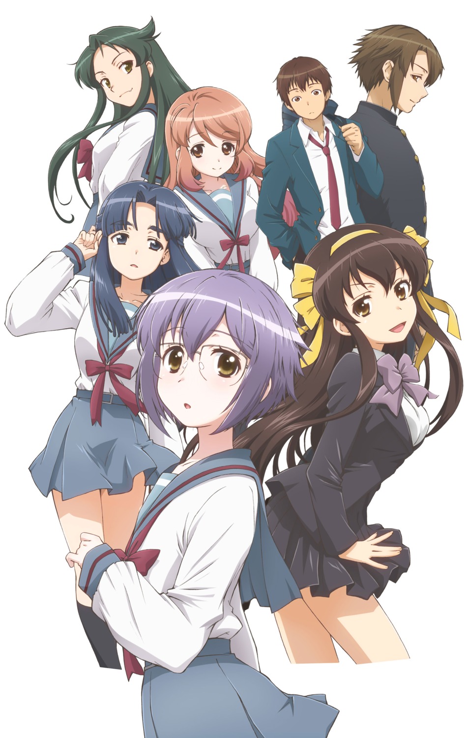 asahina_mikuru asakura_ryouko digital_version koizumi_itsuki kyon megane nagato_yuki nagato_yuki-chan_no_shoushitsu seifuku suzumiya_haruhi tsuruya