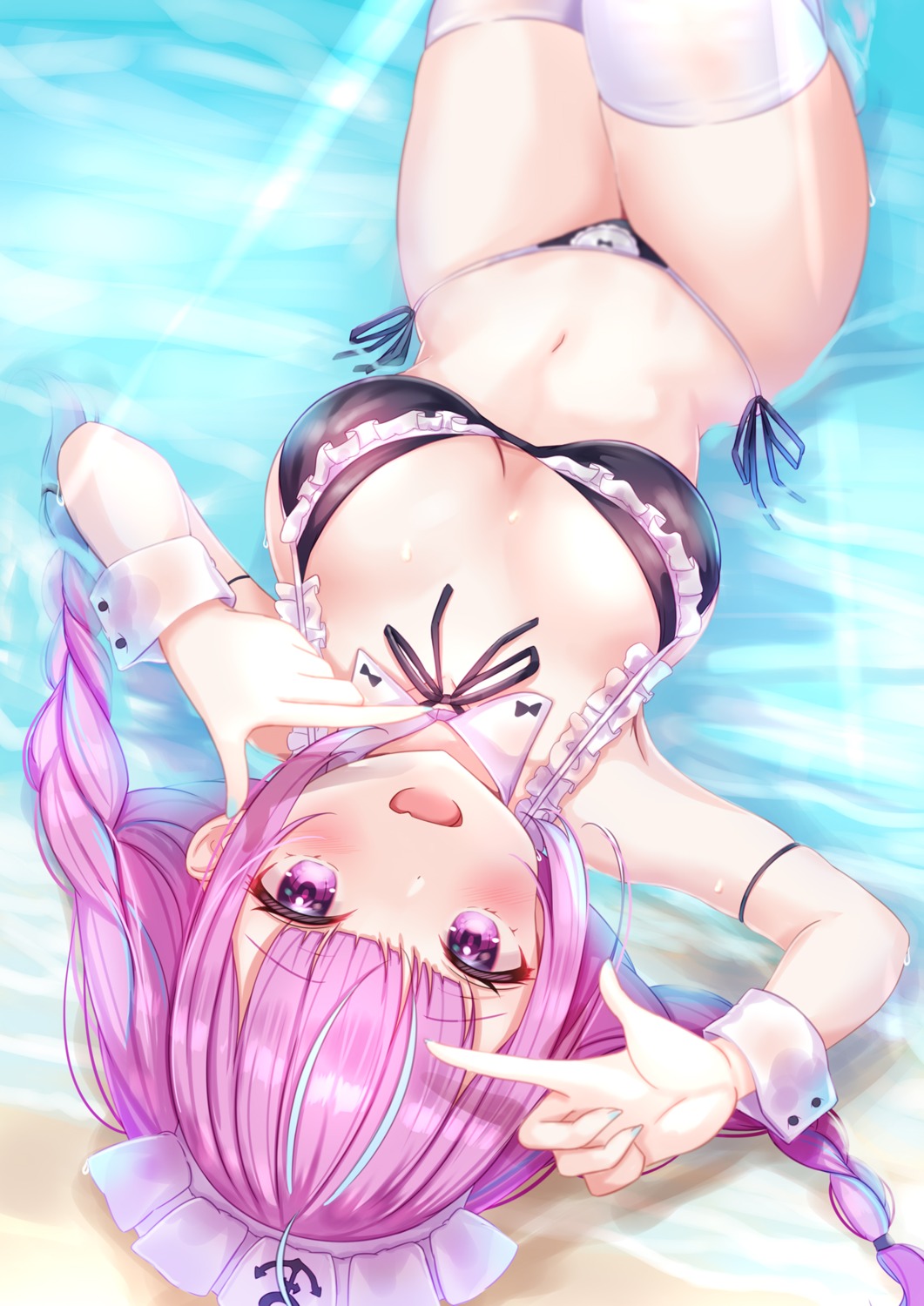 bikini hololive maid minato_aqua swimsuits thighhighs wet yuano