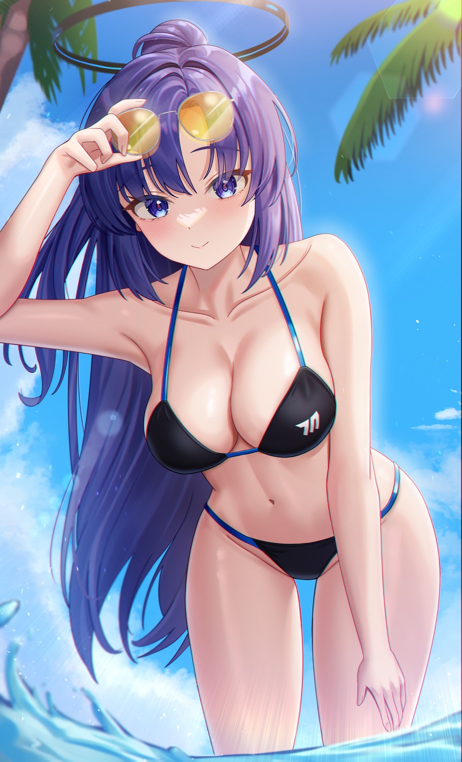 bikini blue_archive halo hayase_yuuka megane subob swimsuits wet