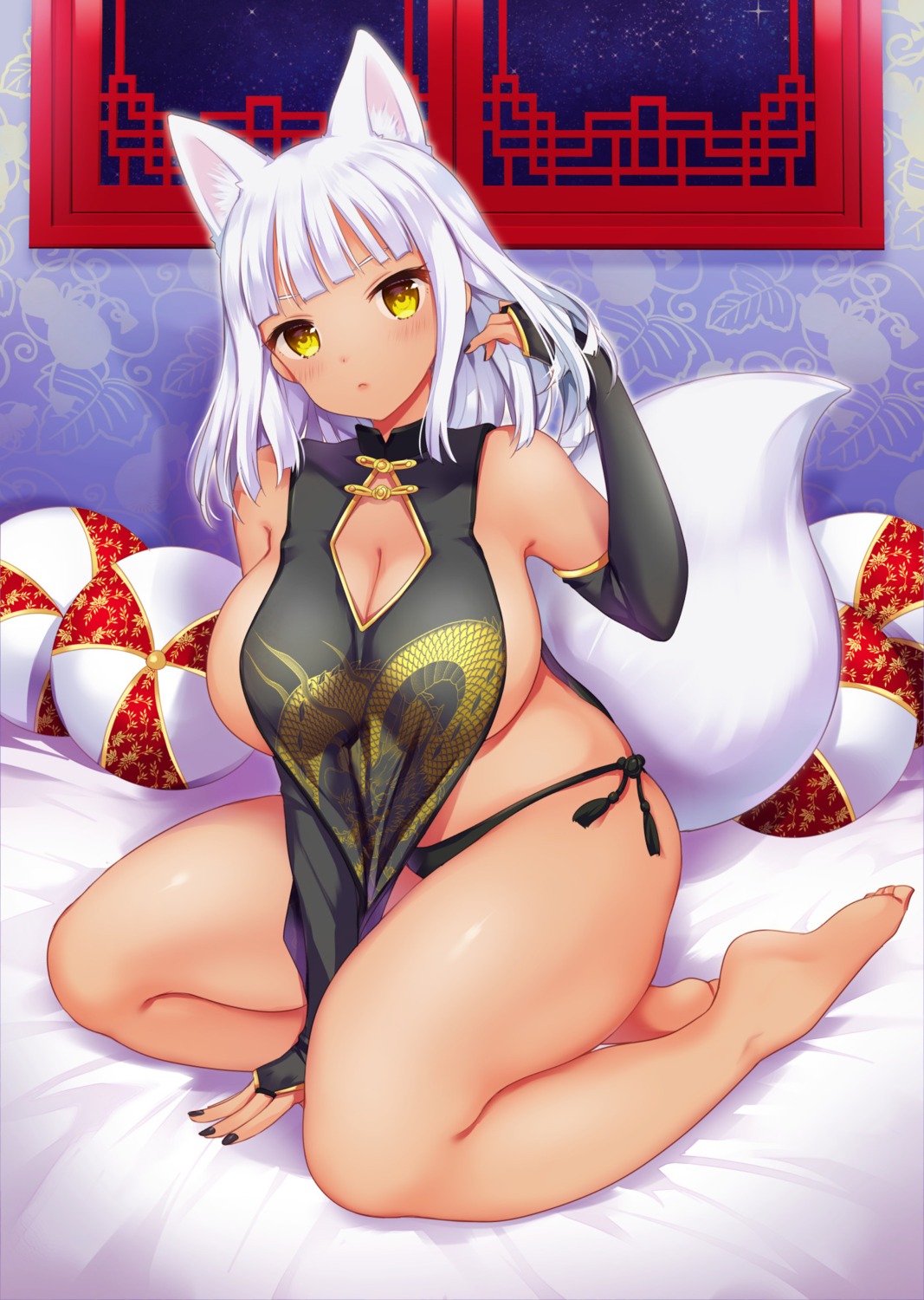 animal_ears chinadress kitsune no_bra pantsu string_panties tail urute