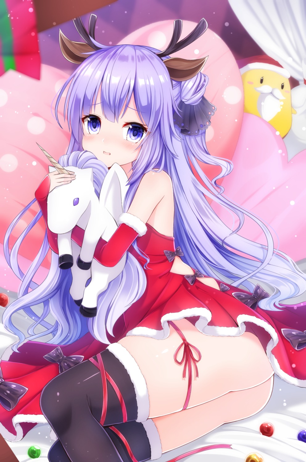 animal_ears ass azur_lane christmas dress garter horns manjuu_(azur_lane) nya_rl thighhighs unicorn_(azur_lane)