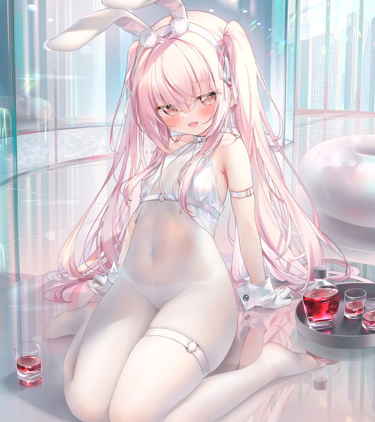 animal_ears areola bodysuit bunny_ears chen_bin garter loli pantsu ruby_(chen_bin) see_through