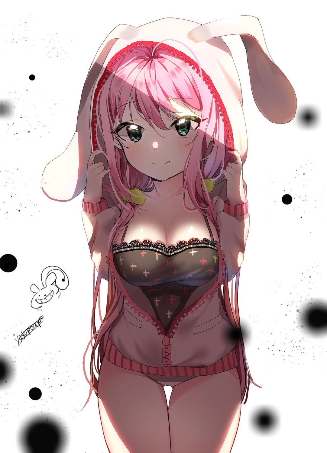 animal_ears autographed cleavage dr_poapo lingerie open_shirt pantsu