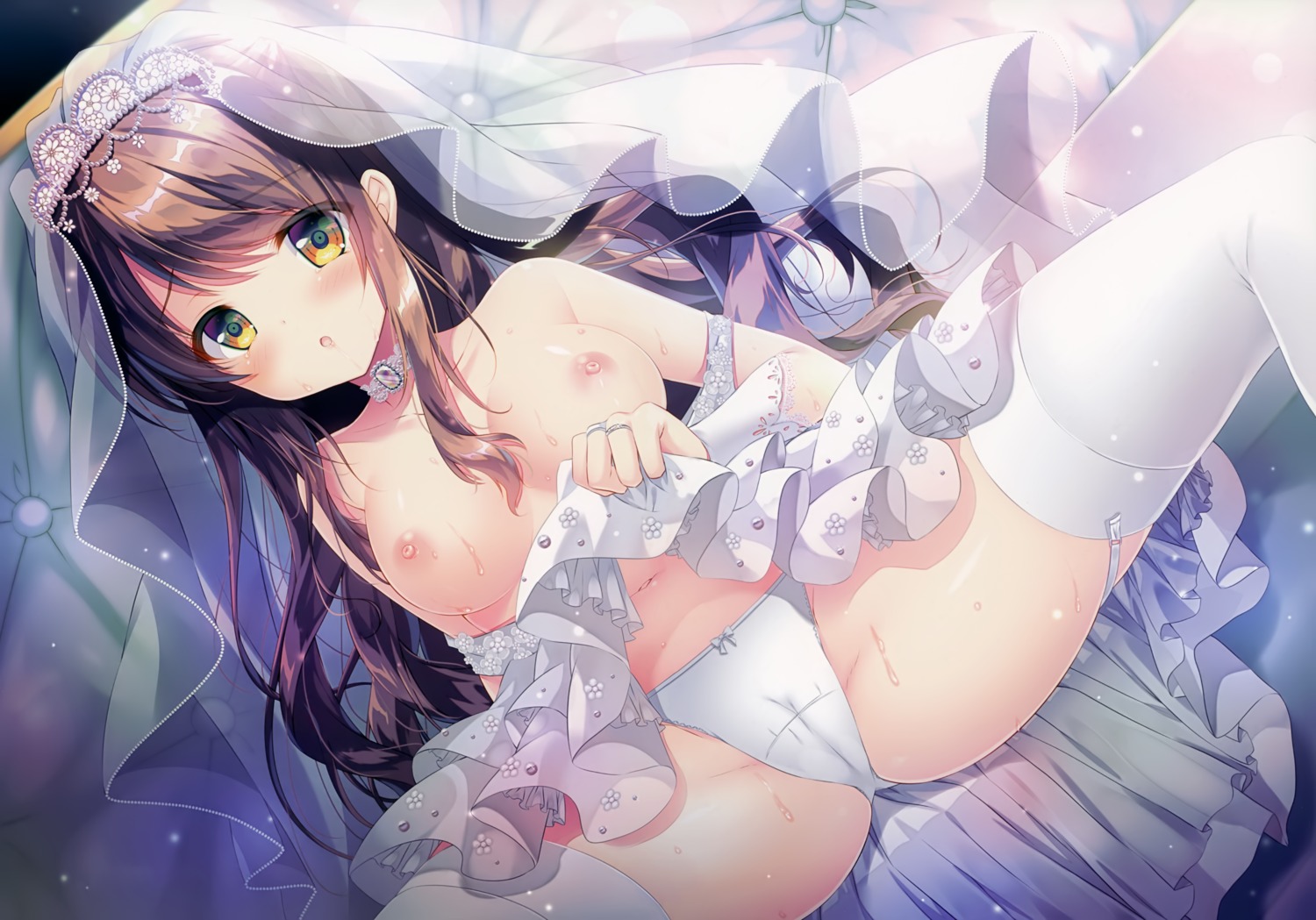 breasts cameltoe dress fixed mizuki_yuuma nipples no_bra pantsu skirt_lift stockings thighhighs wedding_dress