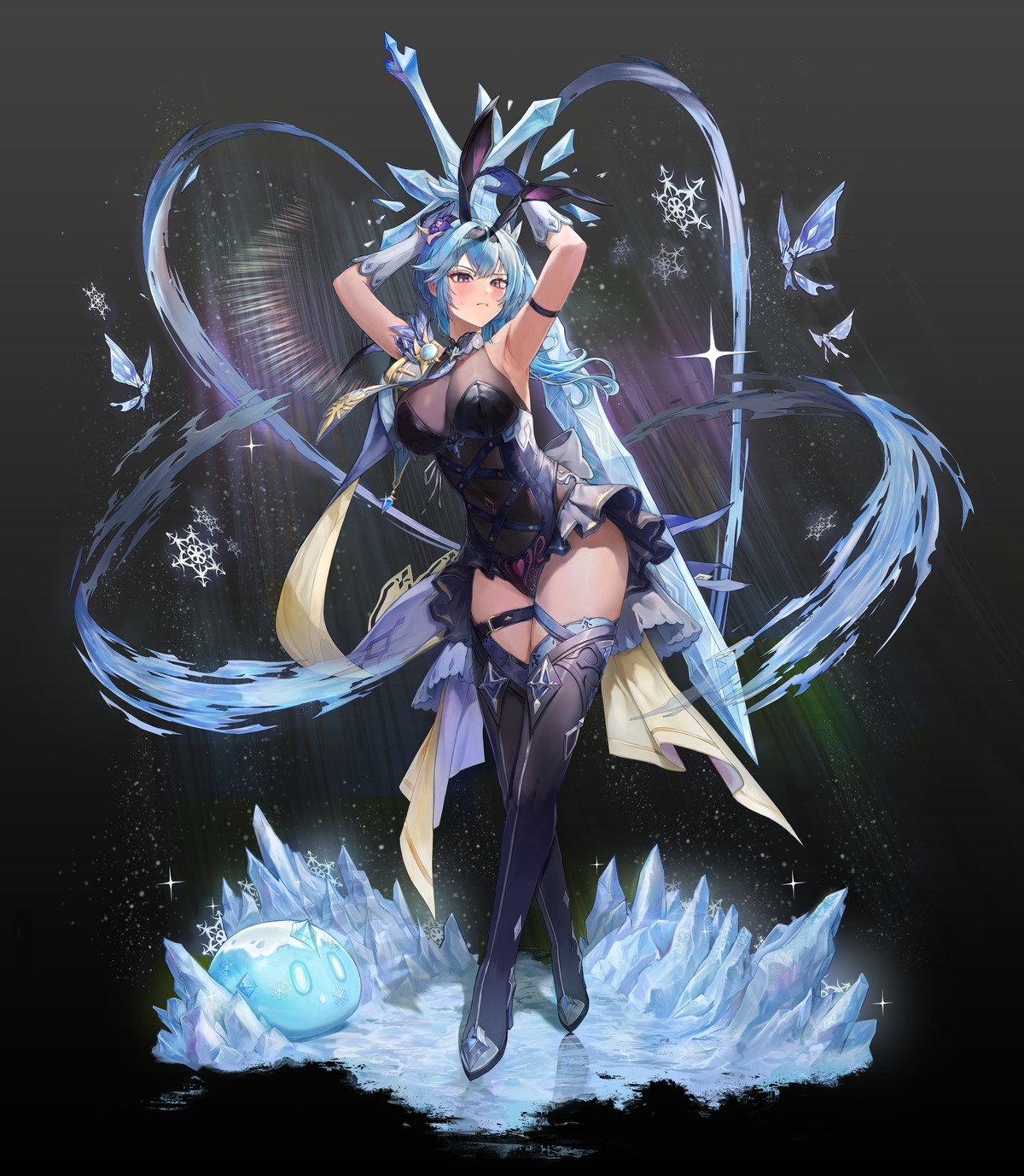 animal_ears bcfma bunny_ears eula garter genshin_impact heels leotard see_through sword thighhighs