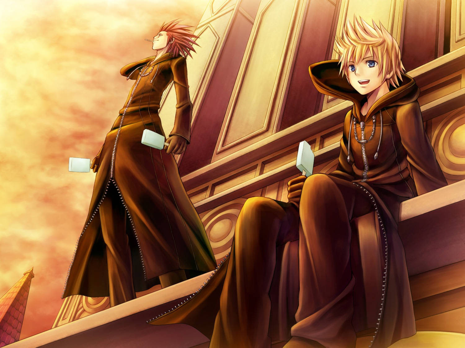 axel kingdom_hearts male namaru_(summer_dandy) roxas wallpaper