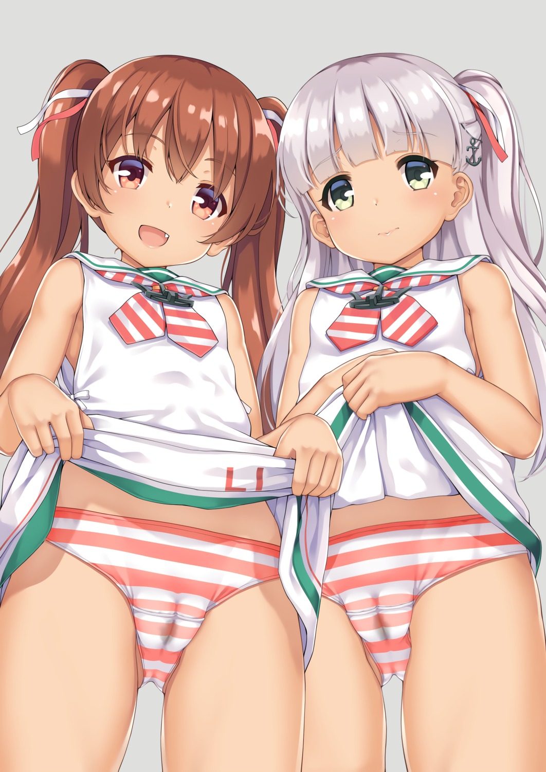 cameltoe kantai_collection libeccio_(kancolle) loli maestrale_(kancolle) pantsu seifuku shimapan skirt_lift toketou toketou_no_bansan