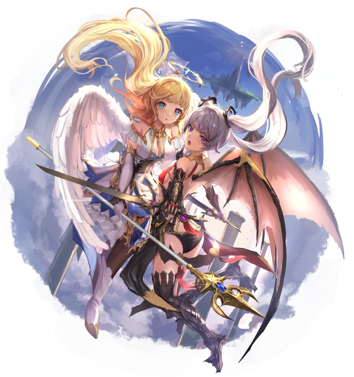 angel armor ass cleavage devil heels pantsu sword tagme thighhighs weapon wings