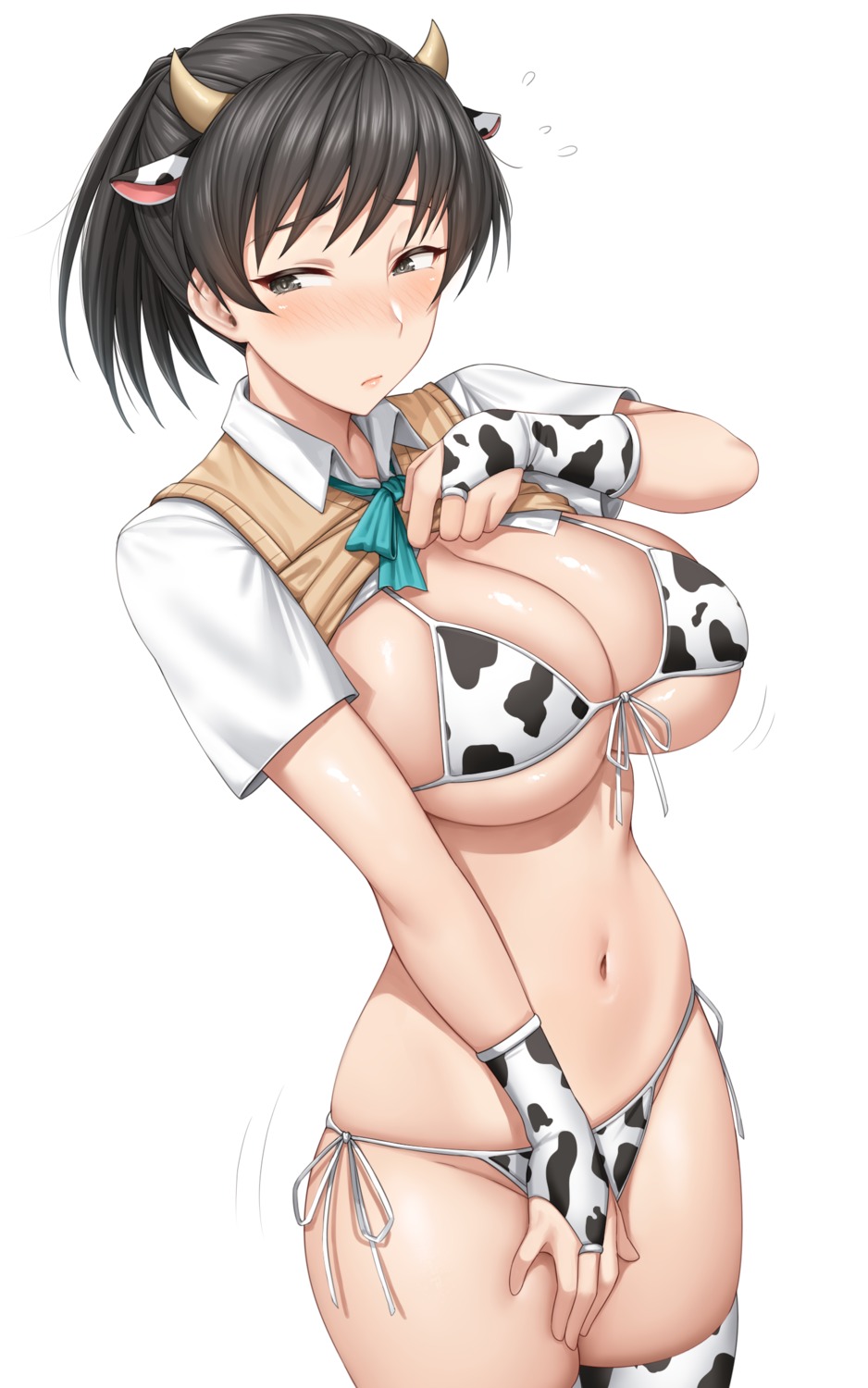 amagami animal_ears bikini horns shirt_lift sweater swimsuits thighhighs tsukahara_hibiki undressing yakimi_27